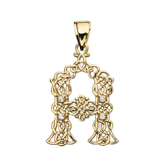 Diamond Celtic Knot Initial (A-Z) Pendant Necklace in Yellow Gold