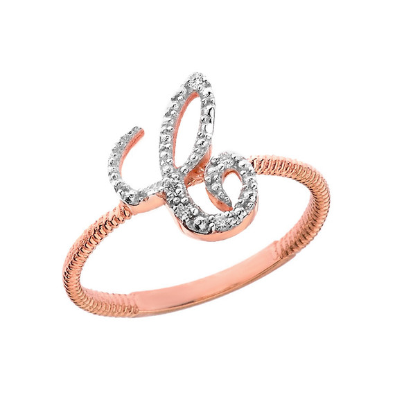 "A-Z" Script Initial Diamond Stackable Rope Ring (Available in Yellow/Rose/White Gold)