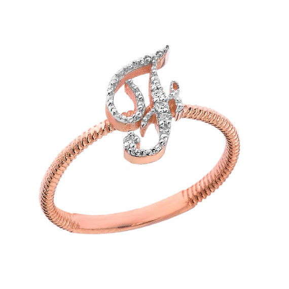 "A-Z" Script Initial Diamond Stackable Rope Ring (Available in Yellow/Rose/White Gold)