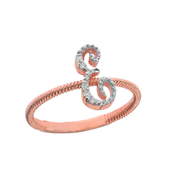 "A-Z" Script Initial Diamond Stackable Rope Ring (Available in Yellow/Rose/White Gold)