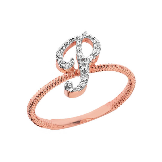 "A-Z" Script Initial Diamond Stackable Rope Ring (Available in Yellow/Rose/White Gold)