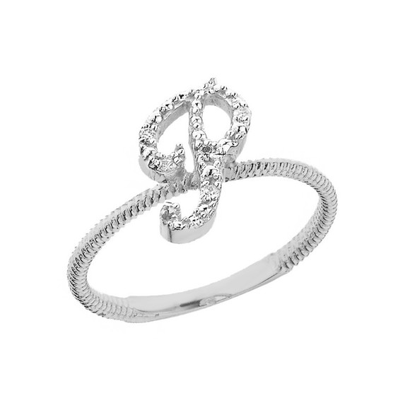 "A-Z" Script Initial Diamond Stackable Rope Ring (Available in Yellow/Rose/White Gold)