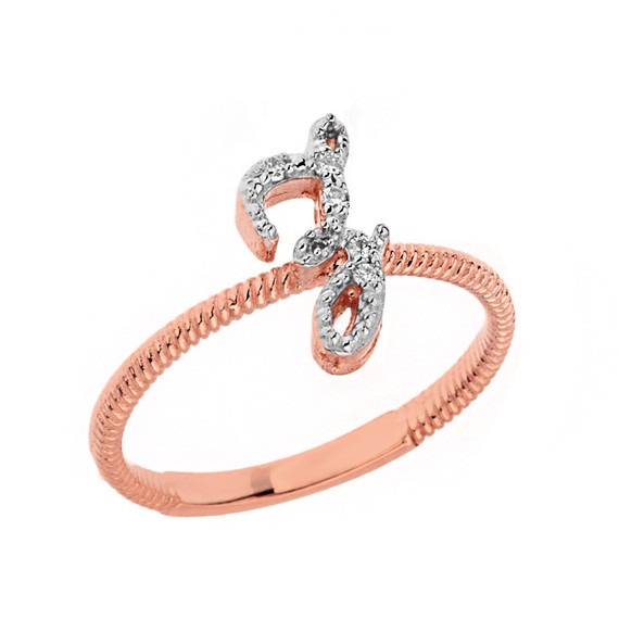 "A-Z" Script Initial Diamond Stackable Rope Ring (Available in Yellow/Rose/White Gold)