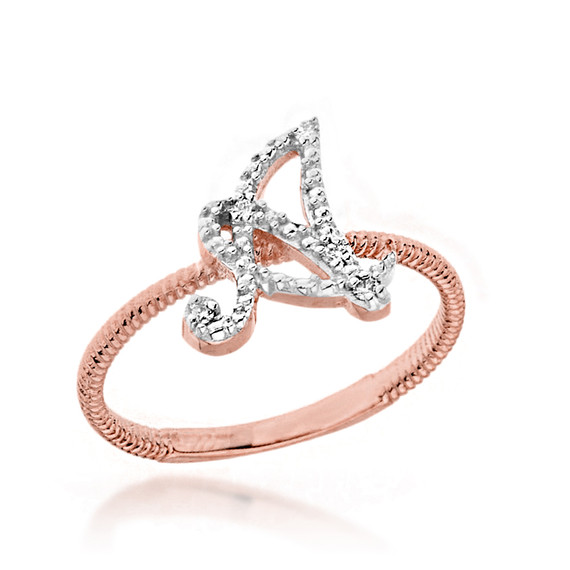 Gold Diamond Letter "A-Z" Cursive Initial Rope Ring (Available in Yellow/Rose/White Gold)