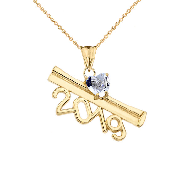 2019 Graduation Diploma Personalized Birthstone CZ Pendant Necklace In Yellow Gold