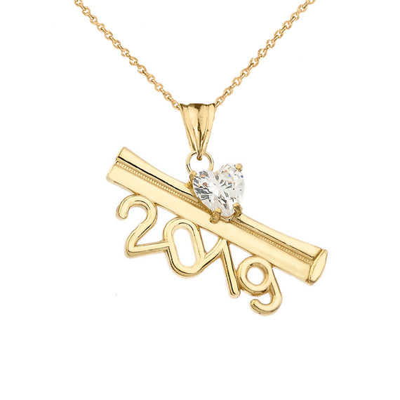 2019 Graduation Diploma Personalized Birthstone CZ Pendant Necklace In Yellow Gold