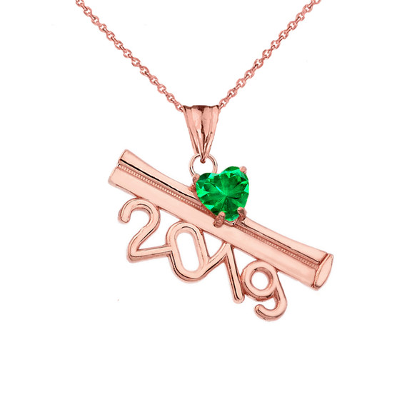 2019 Graduation Diploma Personalized Birthstone CZ Pendant Necklace In Rose Gold