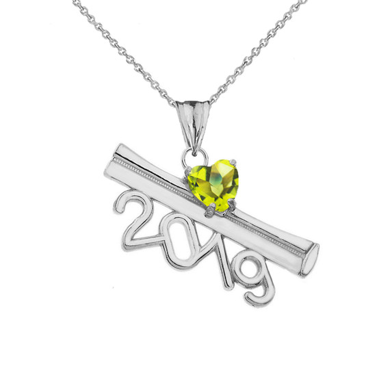 2019 Graduation Diploma Personalized Birthstone CZ Pendant Necklace In White Gold
