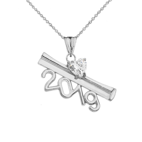 2019 Graduation Diploma Personalized Birthstone CZ Pendant Necklace In Sterling Silver