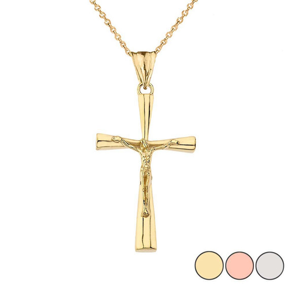 Crucifix Cross Pendant Necklace In Gold (Yellow/Rose/White) (Medium)