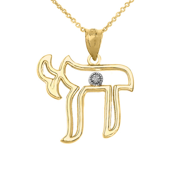 Diamond Outline Jewish Chai Pendant Necklace in Gold (Yellow/ Rose/White)