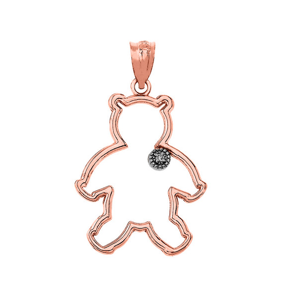 Diamond Outline Teddy Bear Pendant Necklace in Gold (Yellow/ Rose/White)