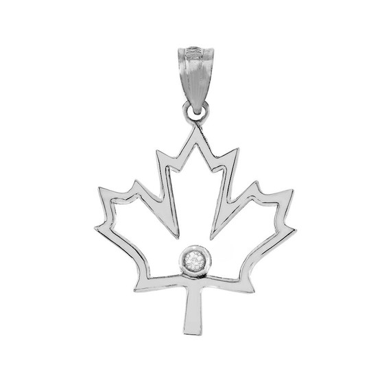 Diamond Outline Canadian Maple Leaf Pendant Necklace in Gold (Yellow/ Rose/White)