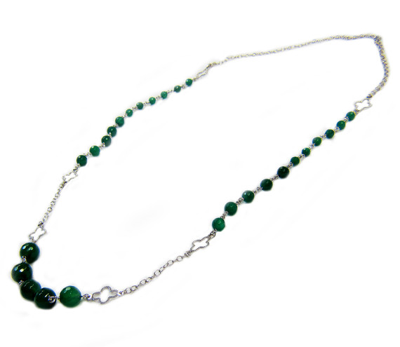 Gemstone Necklaces - Mystique Green Onyx Necklace in Sterling Silver 20 Inch