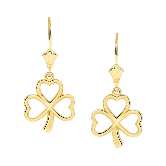 Openworks Shamrock Clover Leverback Earrings(Available in Yellow/Rose/White Gold)