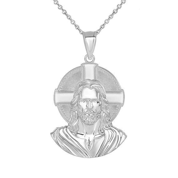 Jesus Solid Halo Small Pendant Necklace in Gold (Yellow/ Rose/White) (1.20 in)