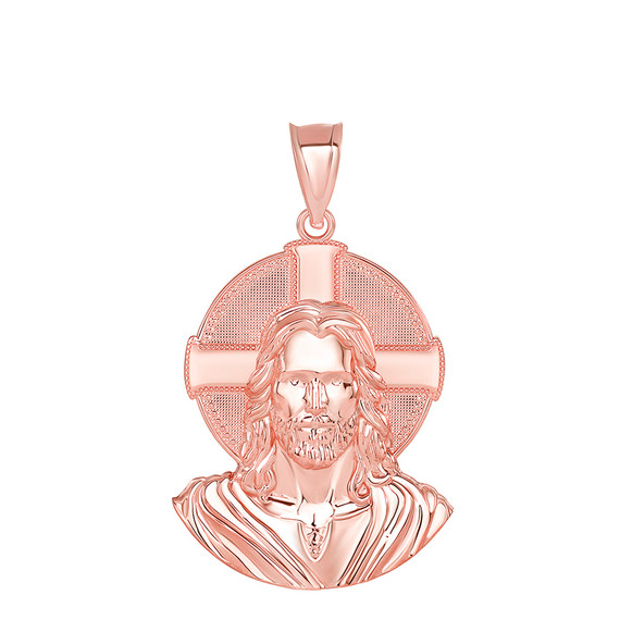 Jesus Solid Halo Large Pendant Necklace in Gold (Yellow/ Rose/White) (1.50 in)