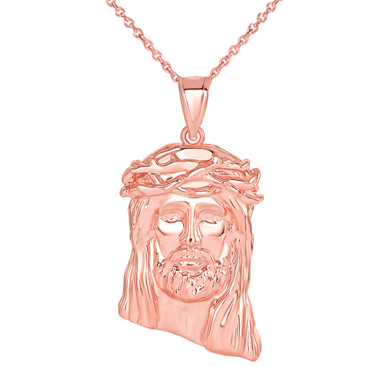 Jesus Christ  Head Large Pendant Necklace in Gold (Yellow/ Rose/White) (1.54 IN)