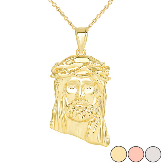 Jesus Christ  Head Large Pendant Necklace in Gold (Yellow/ Rose/White) (1.54 IN)