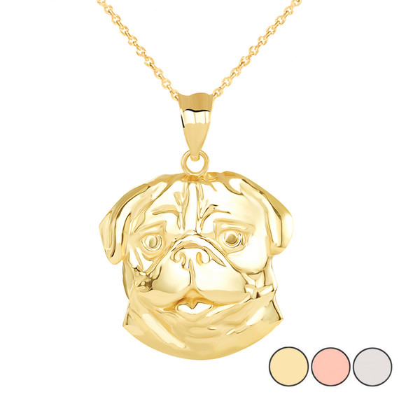 Pug Head Pendant Necklace in Gold (Yellow/ Rose/White)