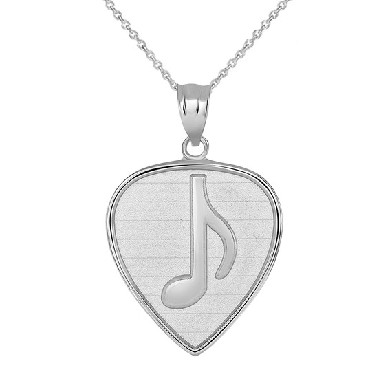 Guitar Pick with Engraved Music Note Pendant Necklace in Gold (Yellow/ Rose/White)