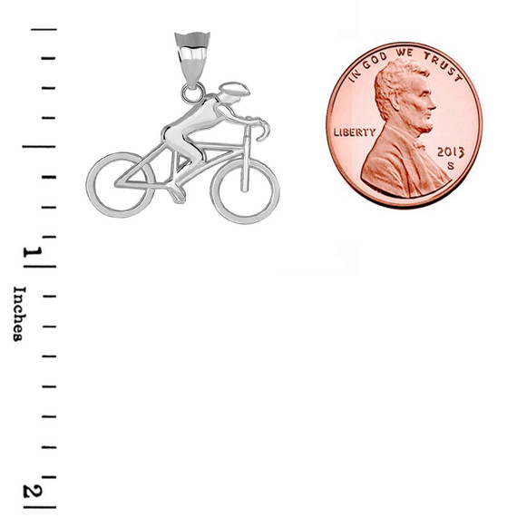 Male Cyclist Sports Pendant Necklace in Sterling Silver