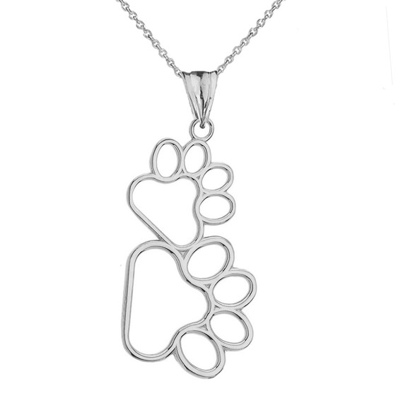 Dog Paw Outline Pendant Necklace in Sterling Silver
