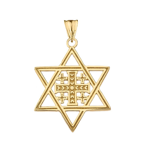 Jerusalem Cross in Star of David Pendant Necklace In Gold (Yellow/Rose/White)