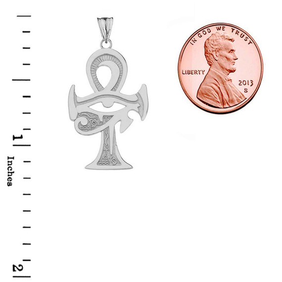 .925 Sterling Silver Egyptian Ankh Cross Eye of Horus Wedjat Hieroglyphics Pendant with measurement