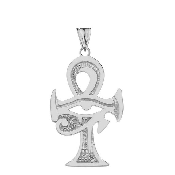 .925 Sterling Silver Egyptian Ankh Cross Eye of Horus Wedjat Hieroglyphics Pendant