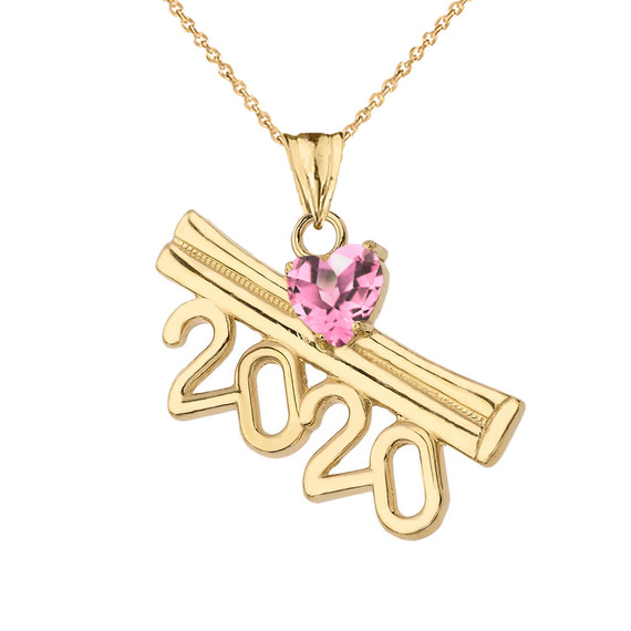 2020 Graduation Diploma Personalized Birthstone CZ Pendant Necklace In Yellow Gold