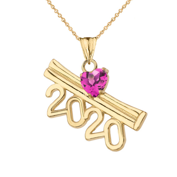 2020 Graduation Diploma Personalized Birthstone CZ Pendant Necklace In Yellow Gold