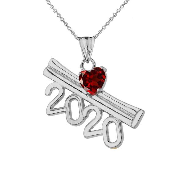 2020 Graduation Diploma Personalized Birthstone CZ Pendant Necklace In White Gold