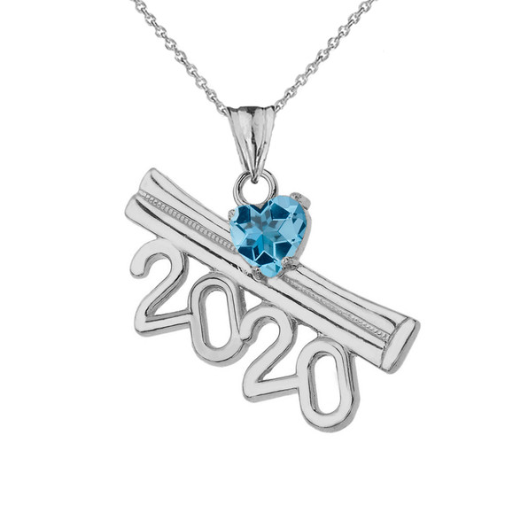 2020 Graduation Diploma Personalized Birthstone CZ Pendant Necklace In Sterling Silver