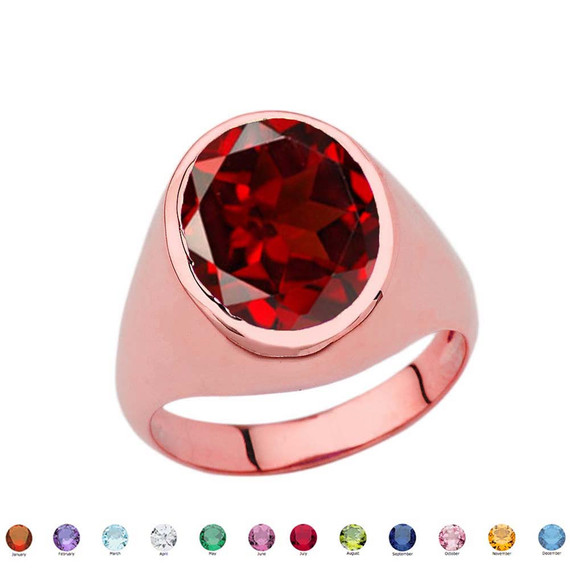 Men's Fancy Statement Ring With 10ct Personalized (LC) Birthstone In Rose Gold 10K