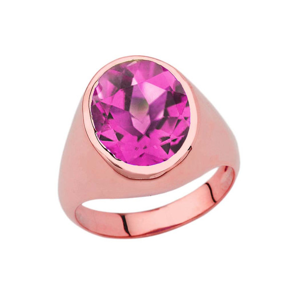 Men's Fancy Statement Ring With 10ct Personalized (LC) Birthstone In Rose Gold 10K