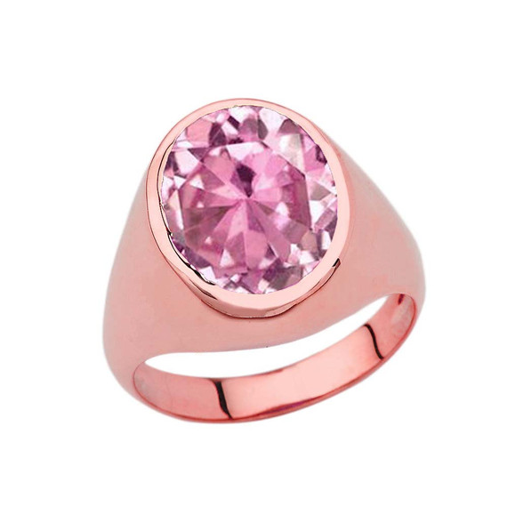 Men's Fancy Statement Ring With 10ct Personalized (LC) Birthstone In Rose Gold 10K