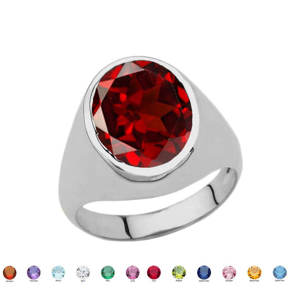 Men's Fancy Statement Ring With 10ct Personalized (LC) Birthstone In White Gold 10K