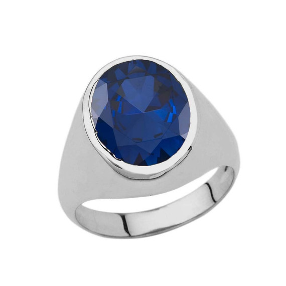 Men's Fancy Statement Ring With 10ct Personalized (LC) Birthstone In White Gold 10K