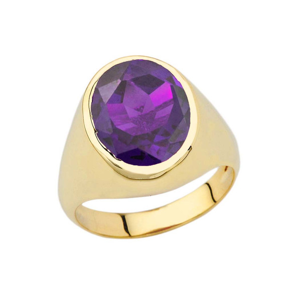 Men's Fancy Statement Ring With 10ct Personalized (LC) Birthstone In Yellow Gold 14K