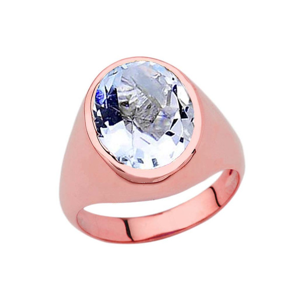 Men's Fancy Statement Ring With 10ct Personalized (LC) Birthstone In Rose Gold 14K