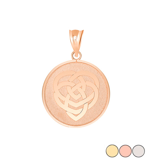 Celtic Knot Motherhood Disc Pendant Necklace in Gold (Yellow/ Rose/White)