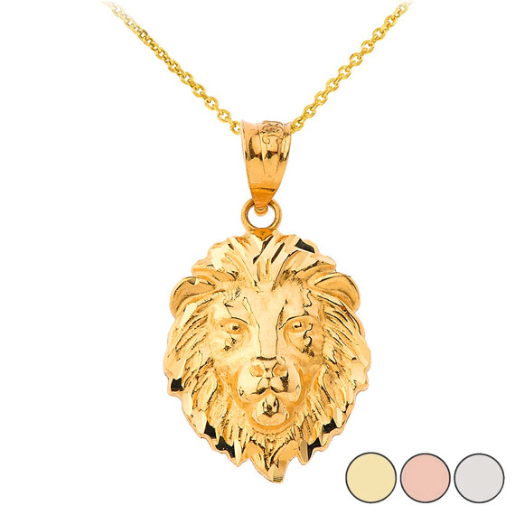 Lion's Head Small Pendant Necklace (1.01") in Gold (Yellow/ Rose/White)