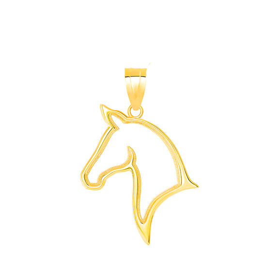 Outlined Stallion Horse Head Pendant Necklace in Gold (Yellow/ Rose/White)