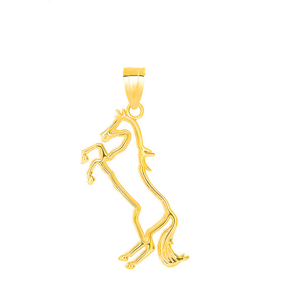 Jumping Stallion Horse Pendant Necklace in Gold (Yellow/ Rose/White)