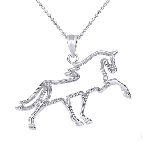 Outlined Running Stallion Horse Pendant Necklace in Gold (Yellow/ Rose/White)