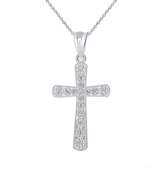 Dainty Diamond Gold Cross Pendant Necklace in Gold (Yellow/ Rose/White)