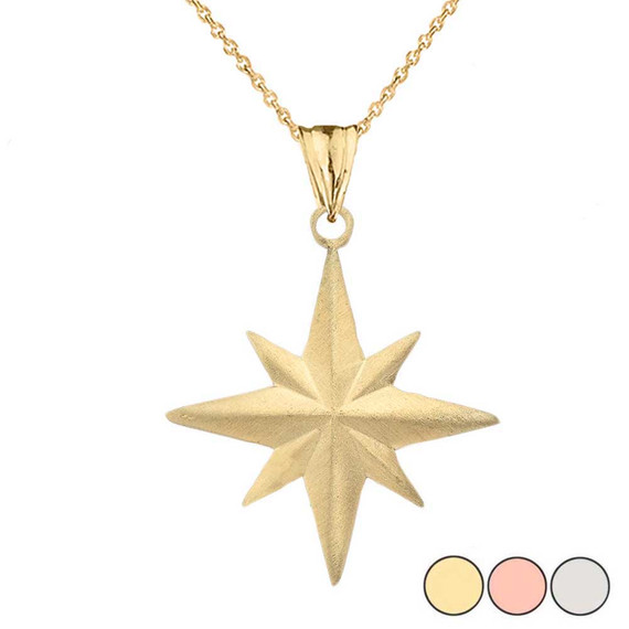 Satin Finish Elegant North Star Pendant Necklace in Gold (Yellow/Rose/White)