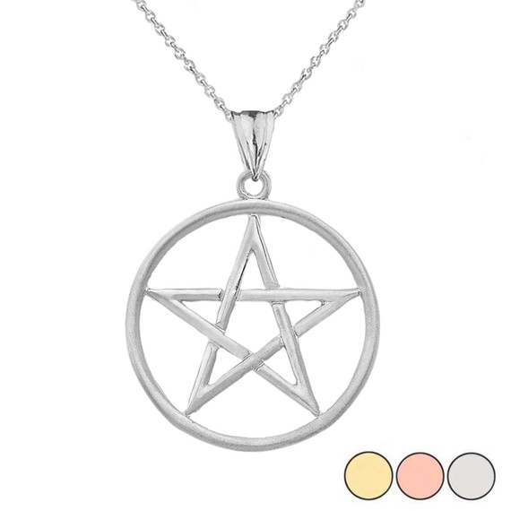 Satin Finish Elegant  Pentagram Pendant Necklace in Gold (Yellow/Rose/White)