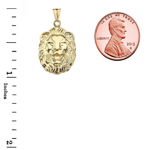 Diamond Cut Lion Pendant Necklace In Gold (Yellow/Rose/White)